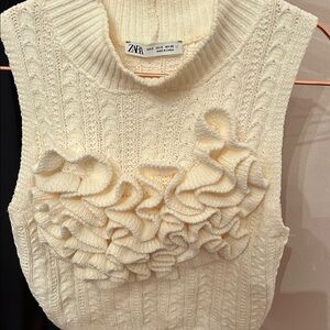 Zara Ivory Cable Knit Sweater Vest